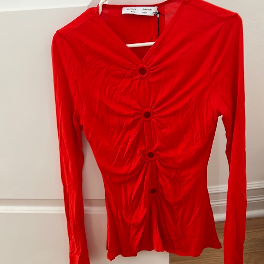 Proenza Schouler Red Long-Sleeve Ruched Button Front Top